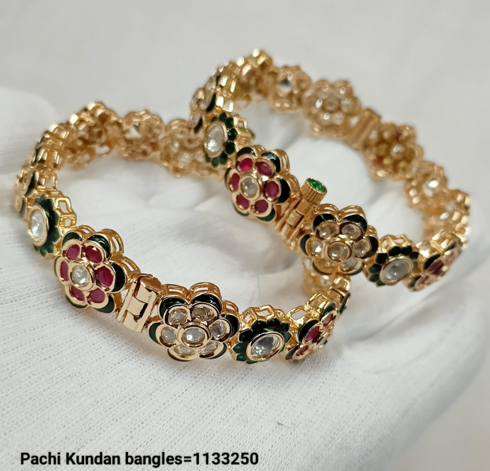 Floral Pachi Kundan Bangles with Multicolor Enamel – Traditional Bridal Jewelry